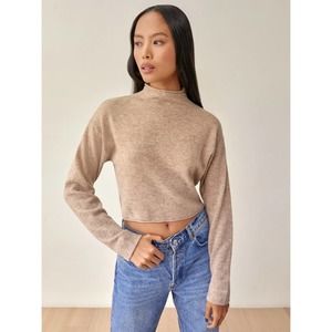Reformation Cropped Cashmere Turtle in Oatmeal Size XL
